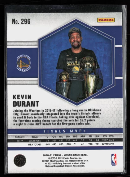 2020 2020-21 Panini Mosaic Kevin Durant Basketball card — Back thumbnail