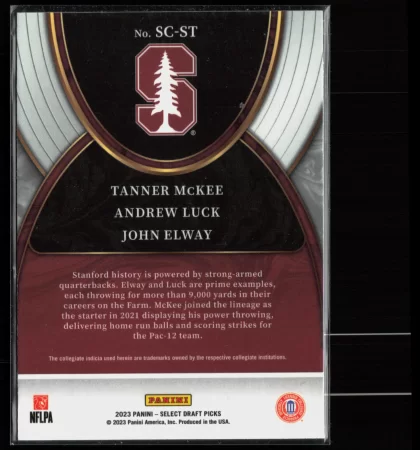 2023 2023 Panini Select Draft Picks Andrew Luck / John Elway / Tanner McKee Football card — Back thumbnail