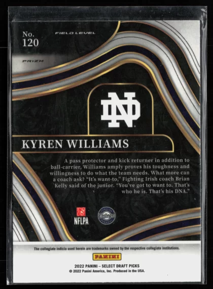 2022 2022 Panini Select Draft Picks Kyren Williams Football card — Back thumbnail