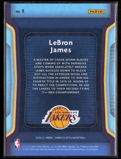 2020 2020-21 Donruss Optic LeBron James Basketball card — Back thumbnail
