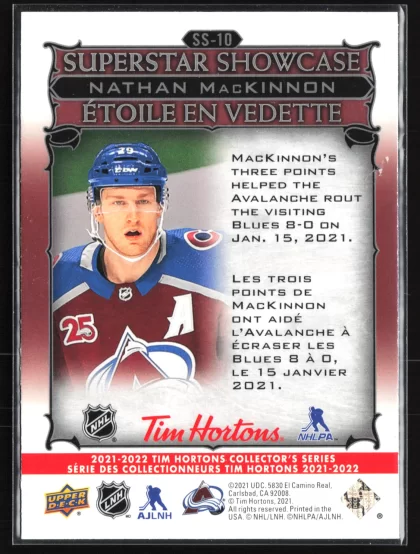 2021 2021-22 Upper Deck Tim Hortons Nathan MacKinnon Hockey card — Back thumbnail