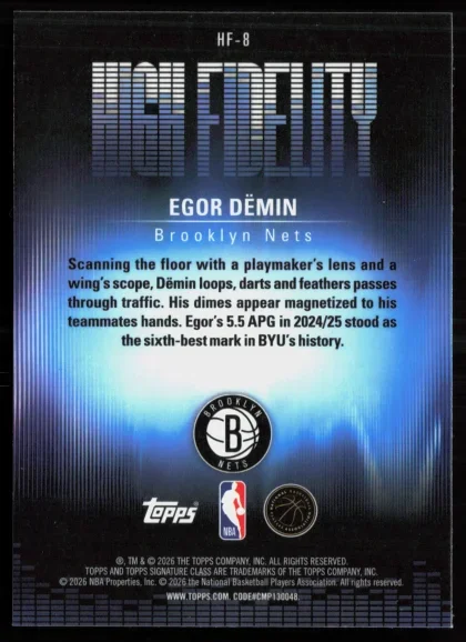 2025 2025-26 Topps Signature Class Egor Dëmin Basketball card — Back thumbnail