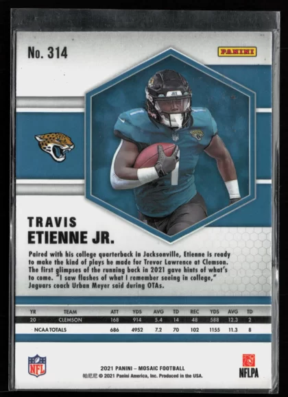 2021 2021 Panini Mosaic Travis Etienne Jr. Football card — Back thumbnail