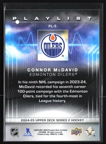 2024 2024-25 Upper Deck Connor McDavid Hockey card — Back thumbnail