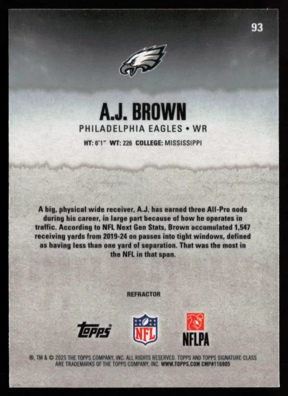 2025 2025 Topps Signature Class A.J. Brown Football card — Back thumbnail