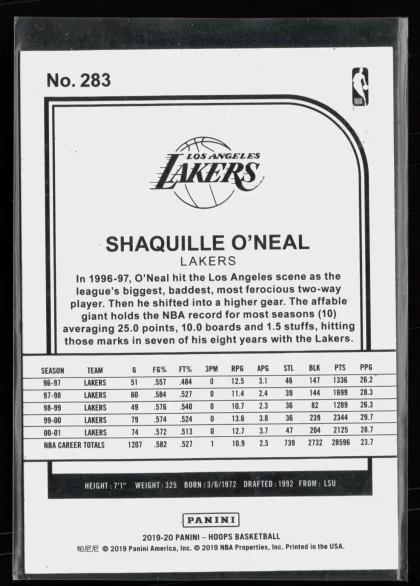 2019 2019-20 Hoops Shaquille O'Neal Basketball card — Back thumbnail