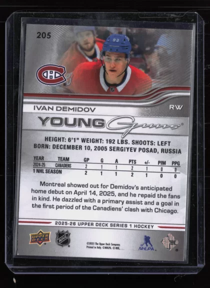 2025 2025-26 Upper Deck Ivan Demidov Hockey card — Back thumbnail