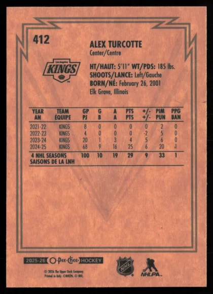 2025 2025-26 O-Pee-Chee Alex Turcotte Hockey card — Back thumbnail