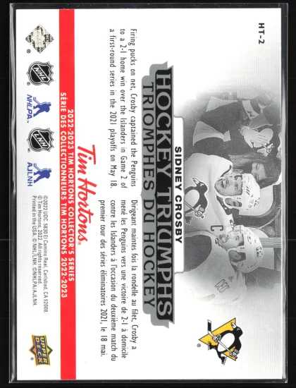 2022 2022-23 Upper Deck Tim Hortons Sidney Crosby Hockey card — Back thumbnail