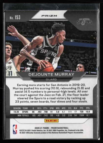 2020 2020-21 Panini Prizm Dejounte Murray Basketball card — Back thumbnail