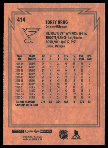 2025 2025-26 O-Pee-Chee Dylan Holloway Hockey card — Back thumbnail