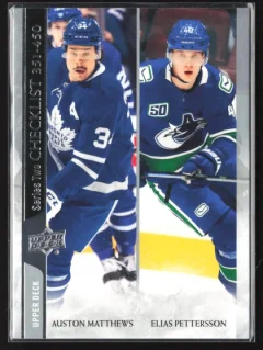 2020 2020-21 Upper Deck Auston Matthews / Elias Pettersson CL Hockey card front — Card Source Canada