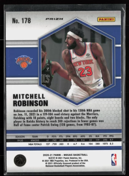 2020 2020-21 Panini Mosaic Mitchell Robinson Basketball card — Back thumbnail