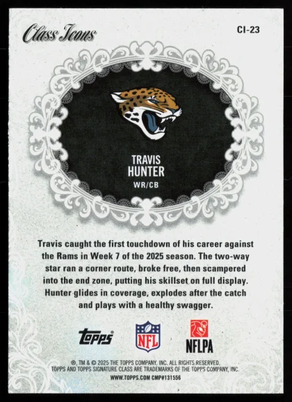2025 2025 Topps Signature Class Travis Hunter Football card — Back thumbnail