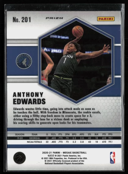 2020 2020-21 Panini Mosaic Anthony Edwards Basketball card — Back thumbnail