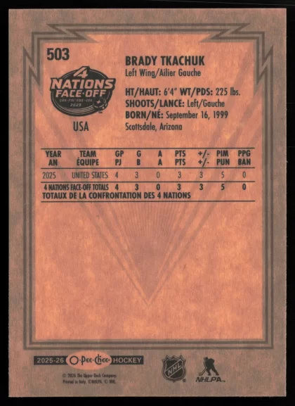 2025 2025-26 O-Pee-Chee J.T. Miller Hockey card — Back thumbnail