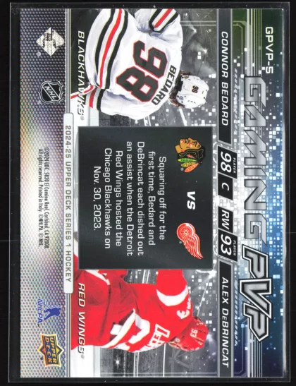 2024 2024-25 Upper Deck Connor Bedard / Alex DeBrincat Hockey card — Back thumbnail