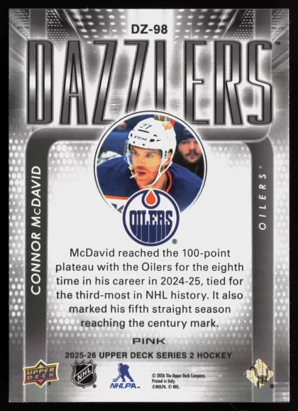 2025 2025-26 Upper Deck Connor McDavid Hockey card — Back thumbnail