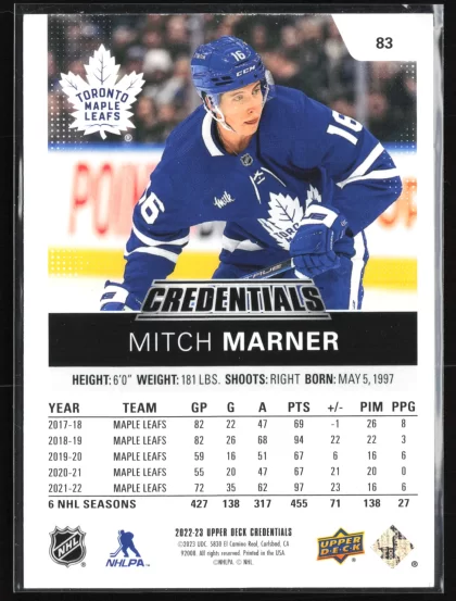 2022 2022-23 Upper Deck Credentials Mitch Marner Hockey card — Back thumbnail