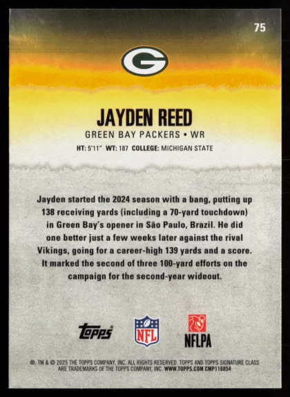 2025 2025 Topps Signature Class Jayden Reed Football card — Back thumbnail