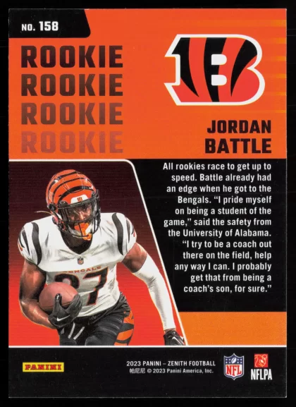 2023 2023 Panini Zenith Jordan Battle Football card — Back thumbnail
