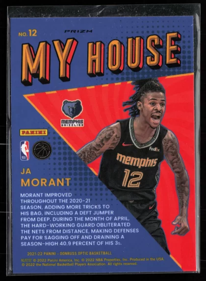 2021 2021-22 Donruss Optic Ja Morant Basketball card — Back thumbnail