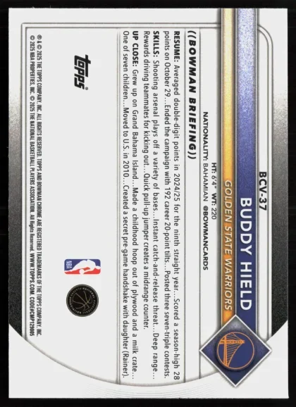 2025 2025-26 Bowman Buddy Hield Basketball card — Back thumbnail