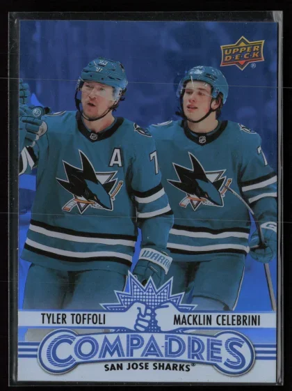 2025 2025-26 Upper Deck Macklin Celebrini / Tyler Toffoli Hockey card — Front