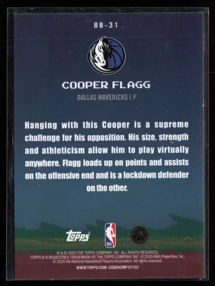 2025 2025-26 Topps Cooper Flagg Basketball card — Back thumbnail