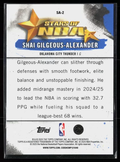 2025 2025-26 Topps Shai Gilgeous-Alexander Basketball card — Back thumbnail