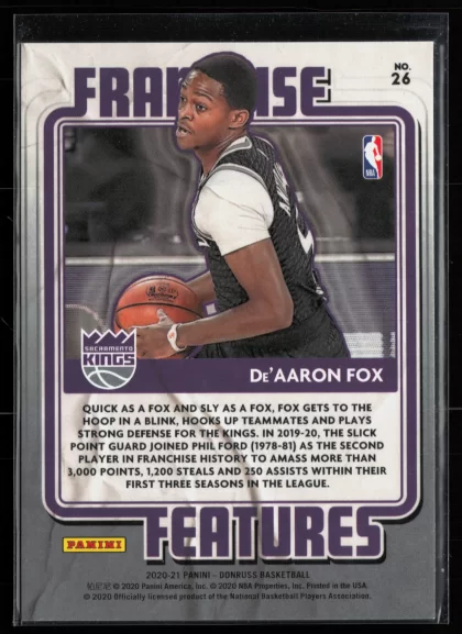 2020 2020-21 Donruss De'Aaron Fox Basketball card — Back thumbnail