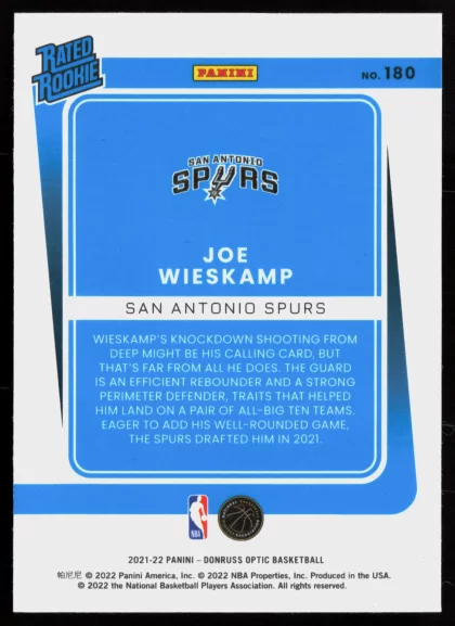 2021 2021-22 Donruss Optic Joe Wieskamp Basketball card — Back thumbnail