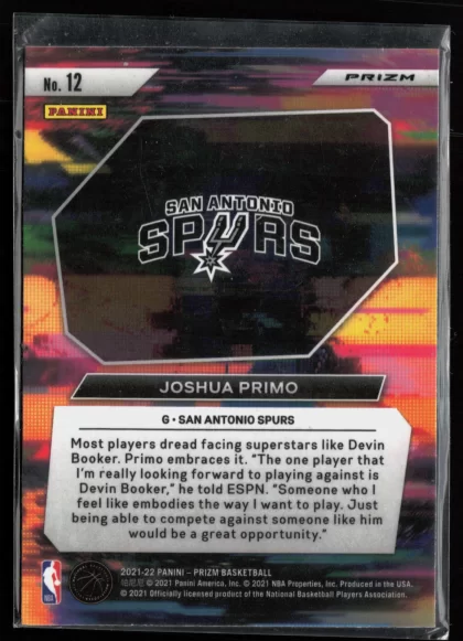 2021 2021-22 Panini Prizm Joshua Primo Basketball card — Back thumbnail