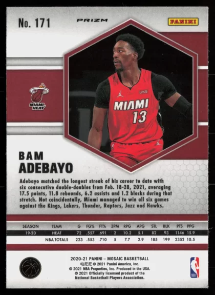 2020 2020-21 Panini Mosaic Bam Adebayo Basketball card — Back thumbnail