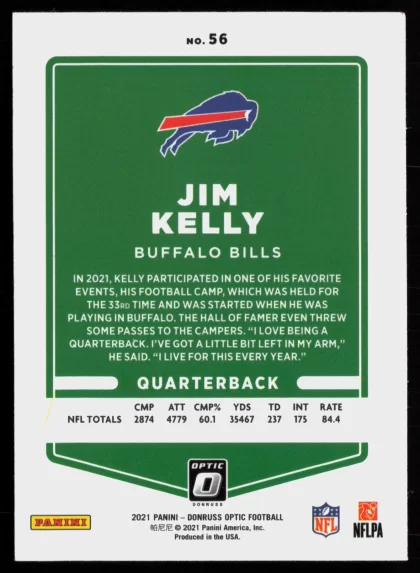 2021 2021 Donruss Optic Jim Kelly Football card — Back thumbnail