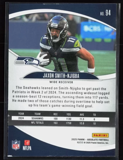 2025 2025 Panini Absolute Jaxon Smith-Njigba Football card — Back thumbnail
