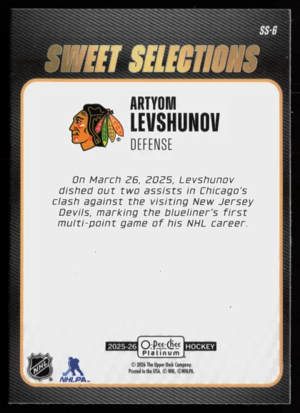2025 2025-26 O-Pee-Chee Platinum Artyom Levshunov Hockey card — Back thumbnail