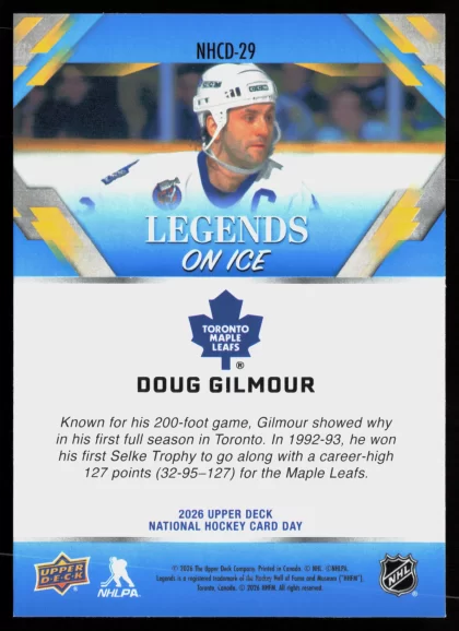 2026 2026 Upper Deck National Hockey Card Day Doug Gilmour Hockey card — Back thumbnail