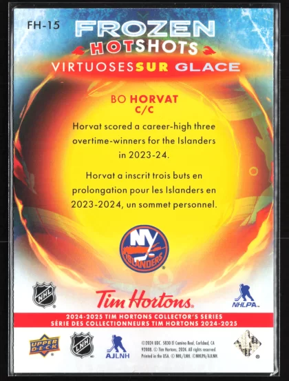 2024 2024-25 Upper Deck Tim Hortons Bo Horvat Hockey card — Back thumbnail