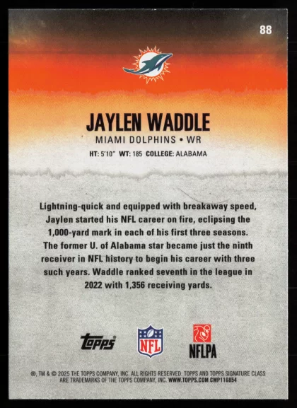 2025 2025 Topps Signature Class Jaylen Waddle Football card — Back thumbnail