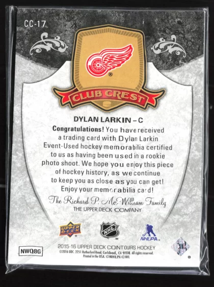 2015 2015-16 Upper Deck Contours Dylan Larkin Hockey card — Back thumbnail