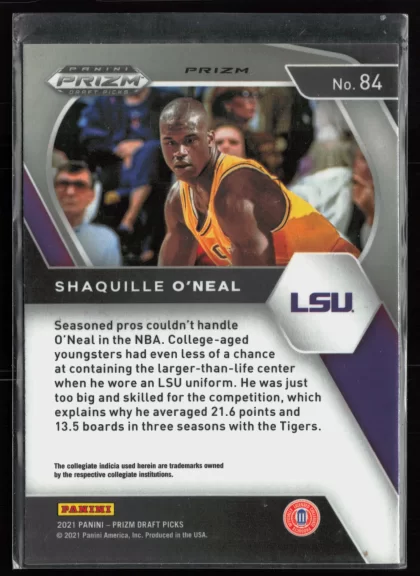 2021 2021 Panini Prizm Draft Picks Shaquille O'Neal Basketball card — Back thumbnail
