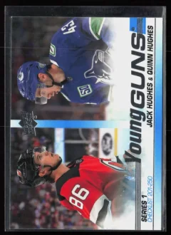 2019 2019-20 Upper Deck Jack Hughes / Quinn Hughes Hockey card front — Card Source Canada