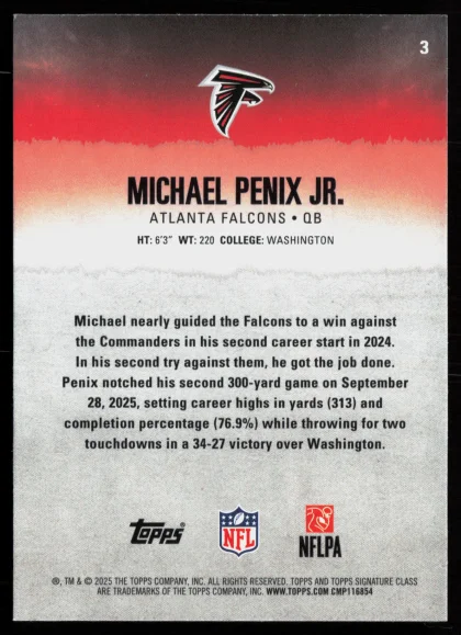 2025 2025 Topps Signature Class Michael Penix Jr. Football card — Back thumbnail