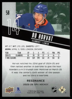 2025 2025-26 SPx Bo Horvat Hockey card front — Card Source Canada