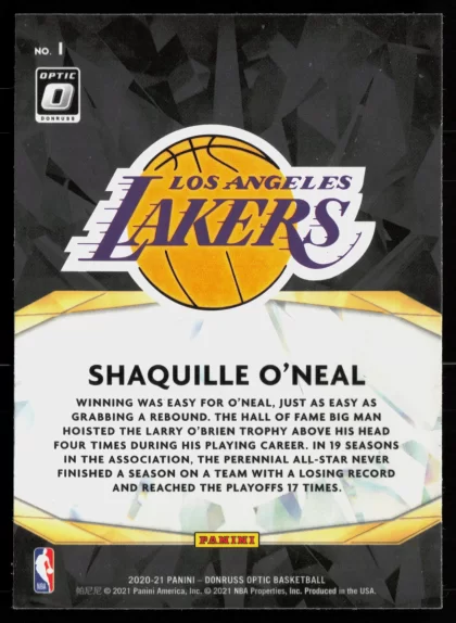 2020 2020-21 Donruss Optic Shaquille O'Neal Basketball card — Back thumbnail