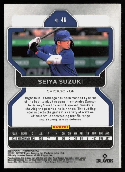 2022 2022 Panini Prizm Seiya Suzuki Baseball card — Back thumbnail