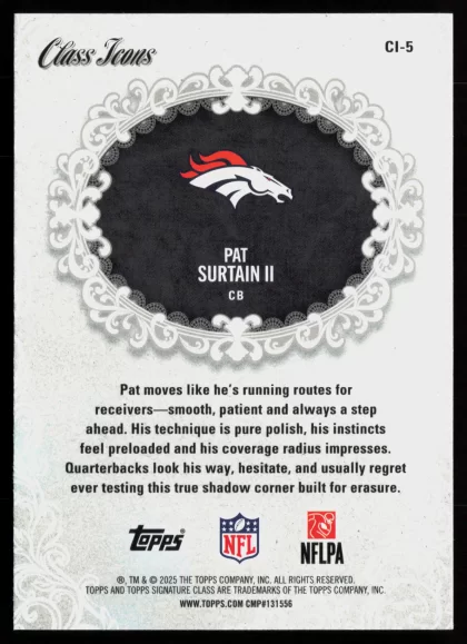 2025 2025 Topps Signature Class Patrick Surtain II Football card — Back thumbnail