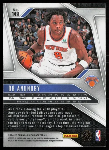 2024 2024-25 Panini Prizm OG Anunoby Basketball card — Back thumbnail