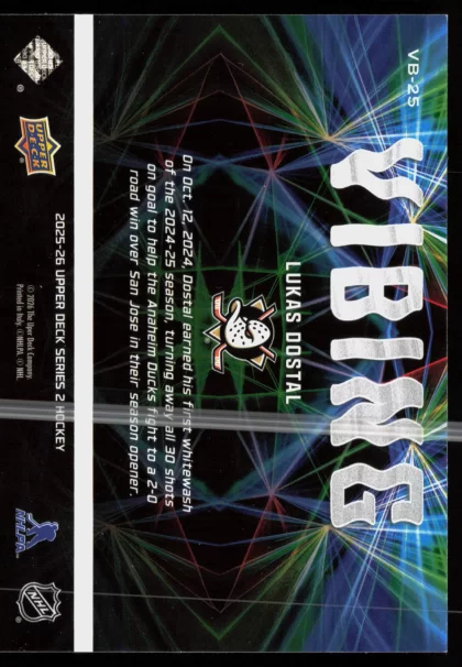 2025 2025-26 Upper Deck Lukas Dostal Hockey card — Back thumbnail